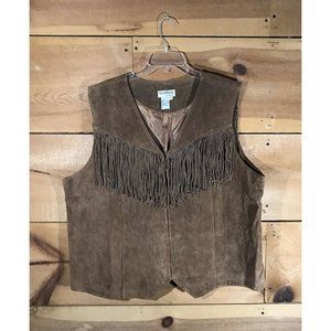 Vintage North Style Fringed Leather Vest Womens Size 3XL 1970s Cowboys Western